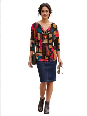 Women's AB Studio Tunic Multi-color Geometric Cowl Neck Top Size M